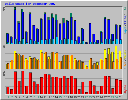 Daily usage for December 2007